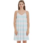 Horizontal Stripes - White and Bubbles Cyan Women s Reversible Sports Bra with Border