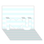 Horizontal Stripes - White and Bubbles Cyan I Love You 3D Greeting Card (7x5)