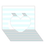 Horizontal Stripes - White and Bubbles Cyan Heart 3D Greeting Card (7x5)