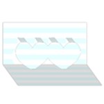 Horizontal Stripes - White and Bubbles Cyan Twin Hearts 3D Greeting Card (8x4)
