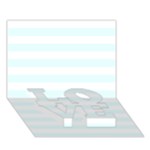 Horizontal Stripes - White and Bubbles Cyan LOVE Bottom 3D Greeting Card (7x5)