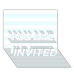 Horizontal Stripes - White and Bubbles Cyan YOU ARE INVITED 3D Greeting Card (7x5)