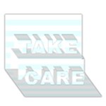 Horizontal Stripes - White and Bubbles Cyan TAKE CARE 3D Greeting Card (7x5)