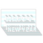 Horizontal Stripes - White and Bubbles Cyan Happy New Year 3D Greeting Card (8x4)