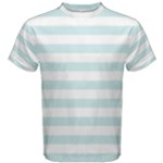 Horizontal Stripes - White and Light Cyan Men s Cotton Tee