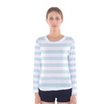 Horizontal Stripes - White and Light Cyan Women s Long Sleeve T-shirt