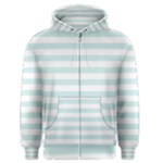 Horizontal Stripes - White and Light Cyan Men s Zipper Hoodie