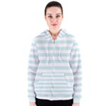 Horizontal Stripes - White and Light Cyan Women s Zipper Hoodie