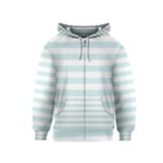 Horizontal Stripes - White and Light Cyan Kid s Zipper Hoodie