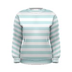 Horizontal Stripes - White and Light Cyan Women s Sweatshirt