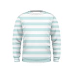Horizontal Stripes - White and Light Cyan Kid s Sweatshirt
