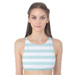 Horizontal Stripes - White and Light Cyan Tank Bikini Top