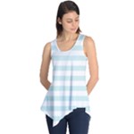 Horizontal Stripes - White and Light Cyan Sleeveless Tunic