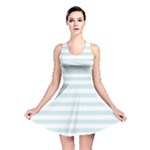 Horizontal Stripes - White and Light Cyan Reversible Skater Dress