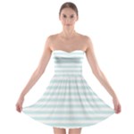 Horizontal Stripes - White and Light Cyan Strapless Bra Top Dress