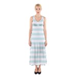 Horizontal Stripes - White and Light Cyan Full Print Maxi Dress