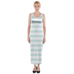 Horizontal Stripes - White and Light Cyan Fitted Maxi Dress