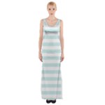 Horizontal Stripes - White and Light Cyan Maxi Thigh Split Dress