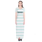 Horizontal Stripes - White and Light Cyan Short Sleeve Maxi Dress