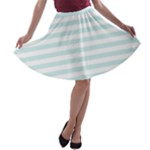 Horizontal Stripes - White and Light Cyan A-line Skater Skirt