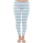 Horizontal Stripes - White and Light Cyan Winter Leggings