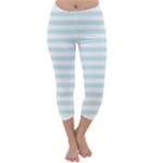 Horizontal Stripes - White and Light Cyan Capri Winter Leggings