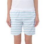 Horizontal Stripes - White and Light Cyan Women s Basketball Shorts