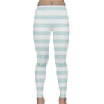 Horizontal Stripes - White and Light Cyan Yoga Leggings