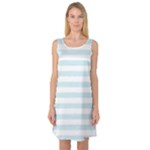 Horizontal Stripes - White and Light Cyan Sleeveless Satin Nightdress