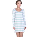Horizontal Stripes - White and Light Cyan Long Sleeve Nightdress
