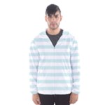 Horizontal Stripes - White and Light Cyan Hooded Wind Breaker (Men)