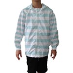 Horizontal Stripes - White and Light Cyan Hooded Wind Breaker (Kids)