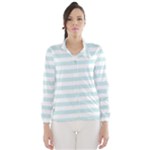 Horizontal Stripes - White and Light Cyan Wind Breaker (Women)