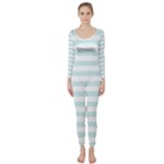 Horizontal Stripes - White and Light Cyan Long Sleeve Catsuit