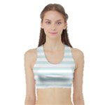 Horizontal Stripes - White and Light Cyan Women s Sports Bra with Border