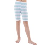 Horizontal Stripes - White and Light Cyan Kid s Mid Length Swim Shorts