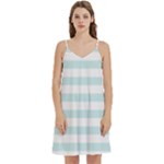 Horizontal Stripes - White and Light Cyan Women s Reversible Sports Bra with Border