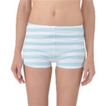 Horizontal Stripes - White and Light Cyan Reversible Boyleg Bikini Bottoms