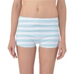 Horizontal Stripes - White and Light Cyan Boyleg Bikini Bottoms