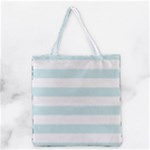 Horizontal Stripes - White and Light Cyan Grocery Tote Bag