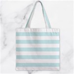 Horizontal Stripes - White and Light Cyan Zipper Grocery Tote Bag