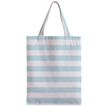 Horizontal Stripes - White and Light Cyan Zipper Classic Tote Bag