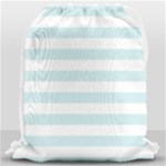 Horizontal Stripes - White and Light Cyan Drawstring Bag (Large)