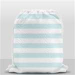 Horizontal Stripes - White and Light Cyan Drawstring Bag (Small)