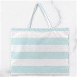 Horizontal Stripes - White and Light Cyan Zipper Large Tote Bag