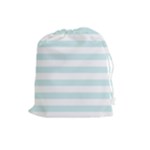 Horizontal Stripes - White and Light Cyan Drawstring Pouch (L)