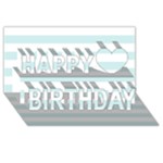 Horizontal Stripes - White and Light Cyan Happy Birthday 3D Greeting Card (8x4)