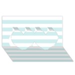 Horizontal Stripes - White and Light Cyan Twin Hearts 3D Greeting Card (8x4)