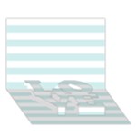 Horizontal Stripes - White and Light Cyan LOVE Bottom 3D Greeting Card (7x5)