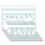 Horizontal Stripes - White and Light Cyan Miss You 3D Greeting Card (7x5)